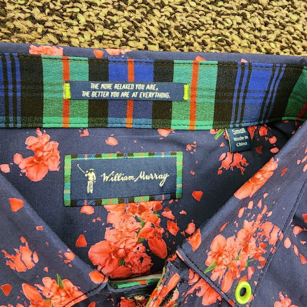 William Murray Floral Button Up Men Size Small Performance Short Sleeve Stretch - Picture 8 of 8